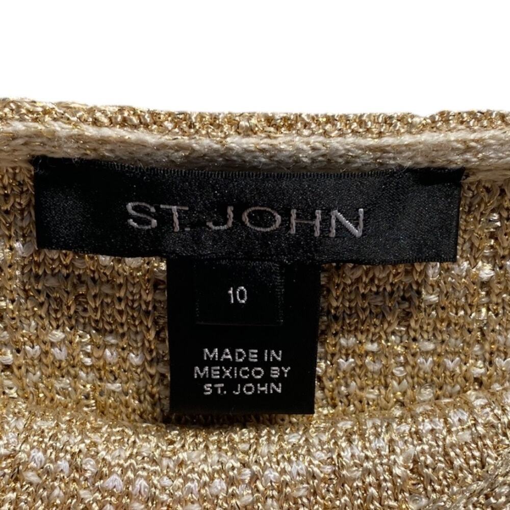 St John Tan Cream Gold Metallic Threads Designer Size 10 Jacket and Skirt Suit - Picture 7 of 16